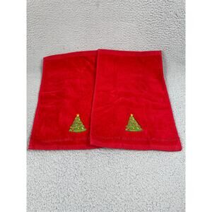 Kassa Fina Home Collection Red Hand Towels Set Of 2 Christmas Tree Design